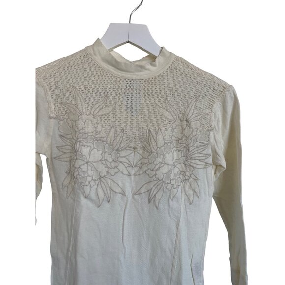 Free People Cream Primrose Tee 3/4 Sleeve Floral Mesh Detail - Picture 7 of 7